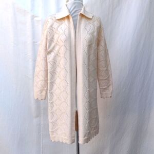 VTG Cuddle Knit Long Cream Open Cardigan Large